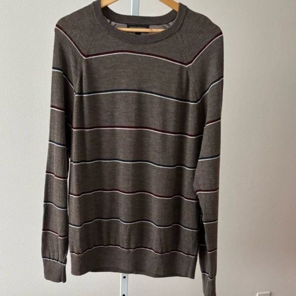 Banana Republic Sweater Men’s Large Merino Wool Striped Retro Academia Preppy